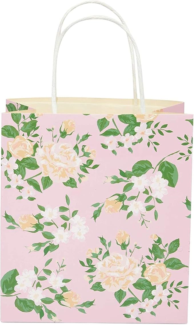 Sparkle and Bash 12 Mini Floral Gift Bags - 8 x 9 x 4 in Multicolor Pack - Party & Thank You Favors - For Baby & Bridal Showers