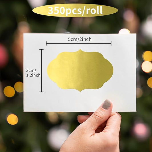 Yeachlaing 350 PCS Fancy Shape Stickers, 2" x 1.2" Gold Labels for Home, Office, Kitchen, Gifts, Jars, Food Craft