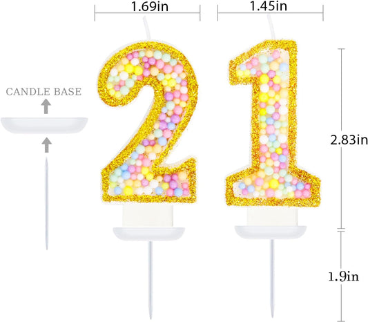 21st Birthday Candle for Cake, Colorful Macaron Numeral Candles for Women/Men, Birthday Party Cake Decorations, Golden Cake Topper for Birthday Party Supplies (Number 21)