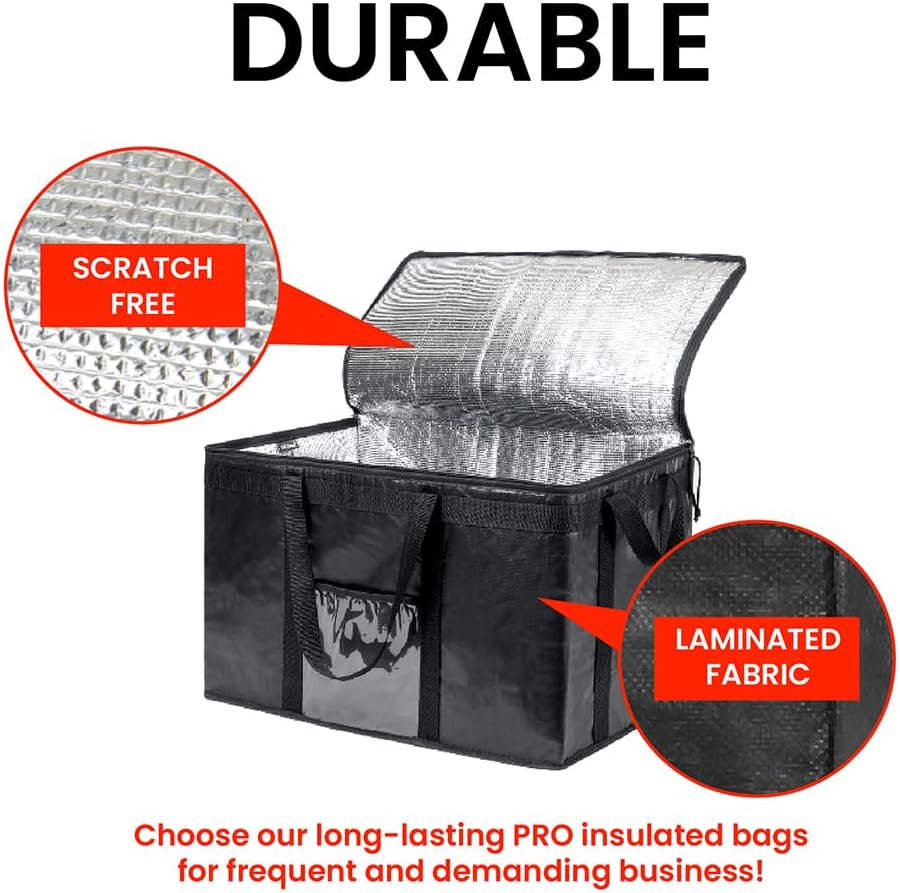 Durable 3XL PRO Insulated Cooler Bag and Food Warmer for Delivery & Grocery Shopping with Zippered Top, Red Commercial Grade (1 Pack)