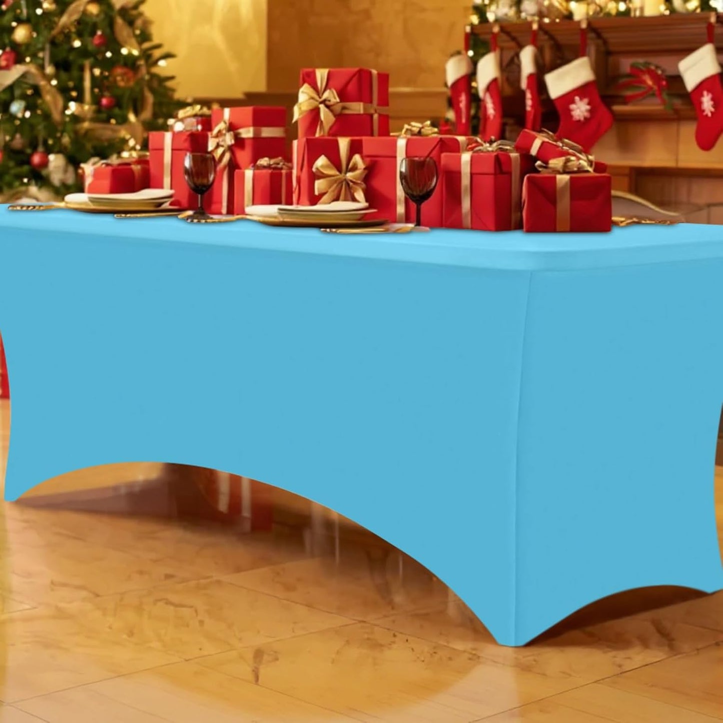 Smiry 2 Pack Spandex Table Cloth 6FT, Elastic Fitted Stretch Tablecloths for Rectangle Tables, Washable Table Cover for Outdoor, Wedding, Banquet & Parties (Blue Mist, 72Lx30Wx30H Inch)