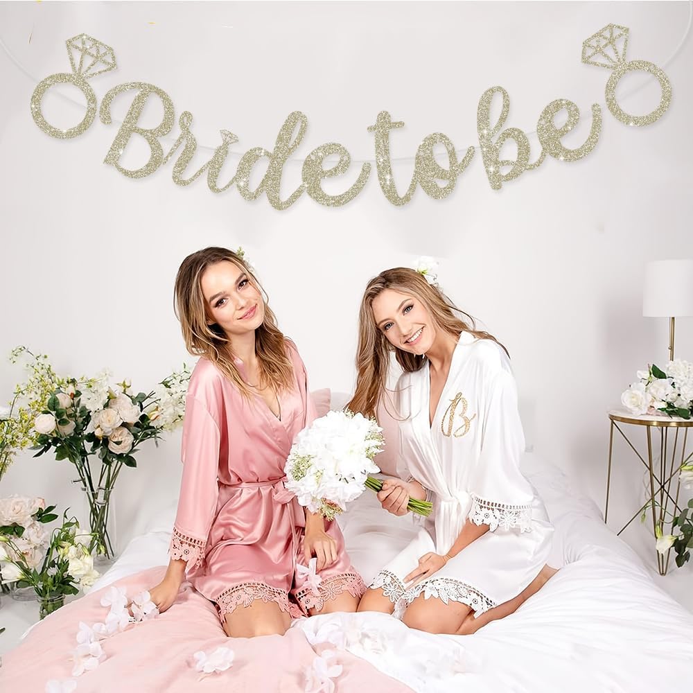 Glitter Champagne Bride to Be Banner,Pre-Strung Bridal Shower Sign Garland,Bachelorette Party Decoration Wedding Shower Party Supplies(No DIY)