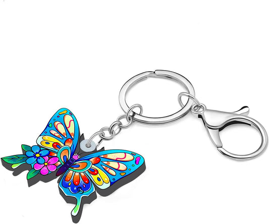 BONSNY Morpho Menelaus Butterfly Key Chains for Women Car Purse Bag Rings Pendant Charms
