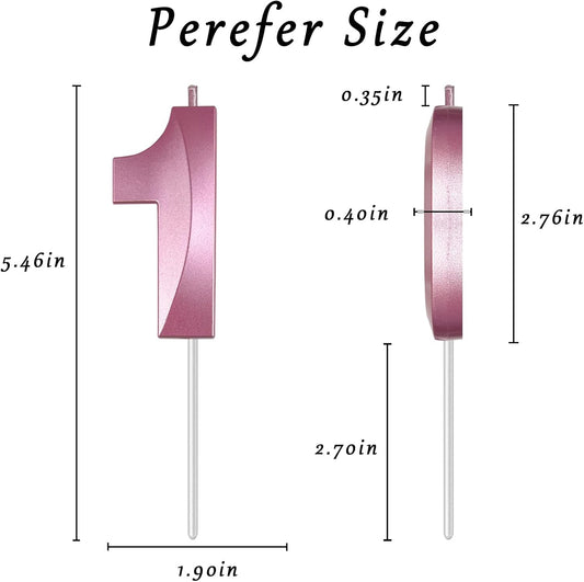 Pink Number 1 Candles, 3D Diamond 2.76 Inch Cake Topper Birthday Candles for Wedding Anniversary Cake Decorations, Happy Birthday Party Decorations