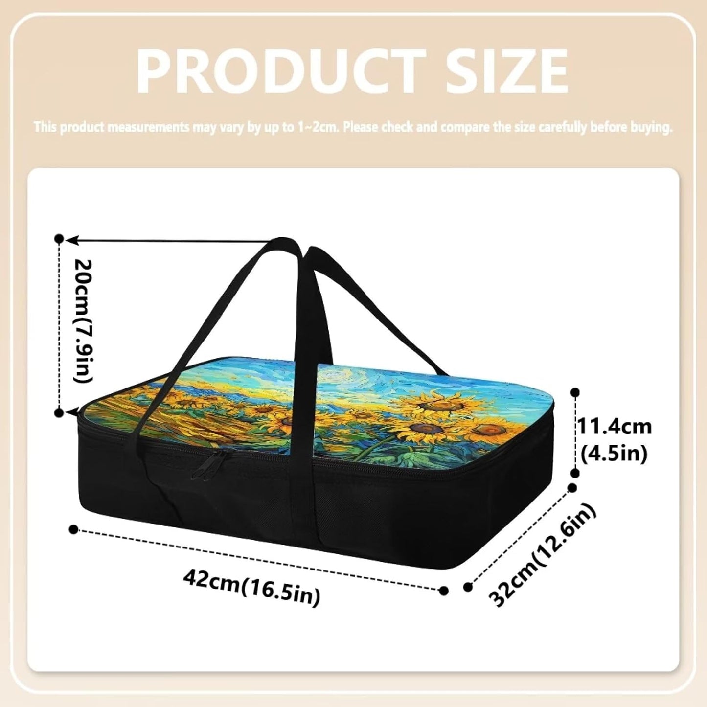 Sunflower Print Insulated Casserole Carriers for Hot or Cold Food - Fits 11 x 15 or 9 x 13 Baking Dish