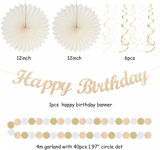 Champagne-Gold Beige 16 Happy Birthday Party-Decorations - 22pcs 21st Women Girls Paper Lanterns Streamers Banner Pom Poms,Fall Boho Aesthetic Bohemian Rose Groovy Decor Backdrop Supplies Hugmoon