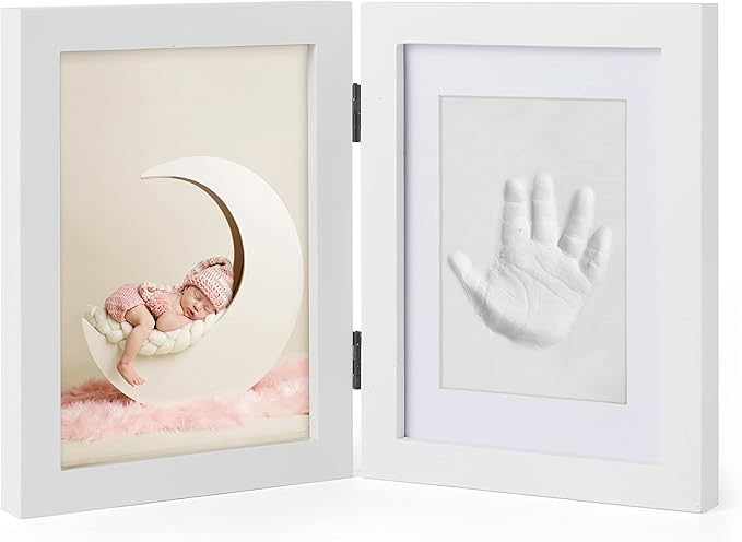 chuckle - Baby Hand and Foot Clay Print Photo Frame Keepsake Kit - Gift for Mothers Day, New Mum and Parents Newborn Baby Shower Party and Nursery Room Decoration - White