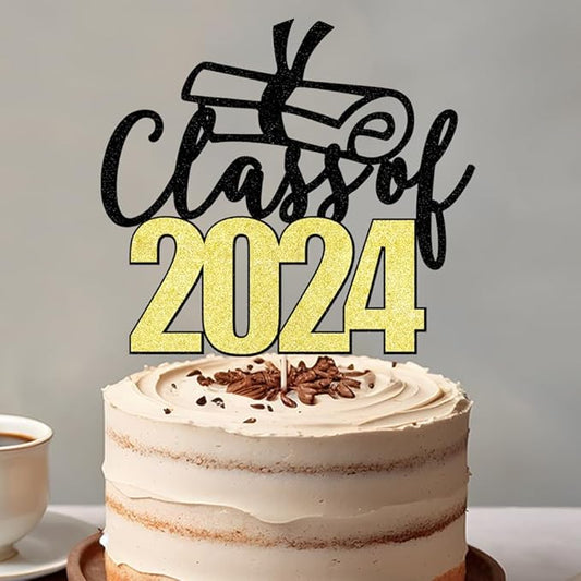 Class of 2024 Cake Topper - Congrats Grad Cake Toppers - Glitter Graduation Party Decorations