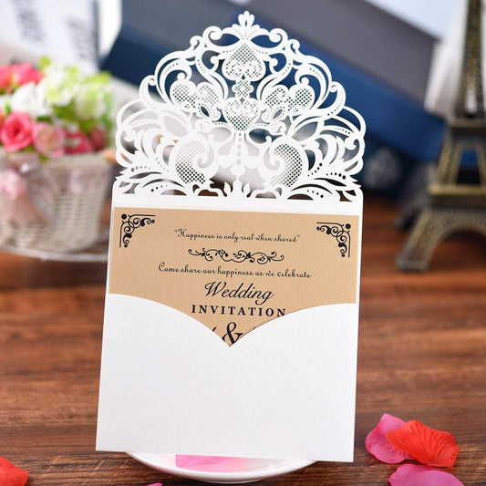 FOMTOR Laser Cut Invitations 50 Pack Laser Cut Wedding Invitations Card Kit with Blank Printable Paper and Envelopes for Wedding,Birthday Parties,Baby Shower (White)