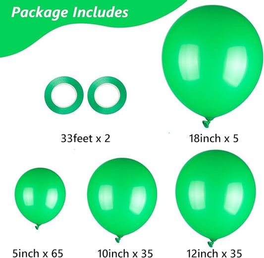 Green Balloons, 140pcs 18 12 10 5 Inch Different Sizes Pack Party Latex Balloons for Birthday Halloween Holiday Balloon Garland as Party Decorations