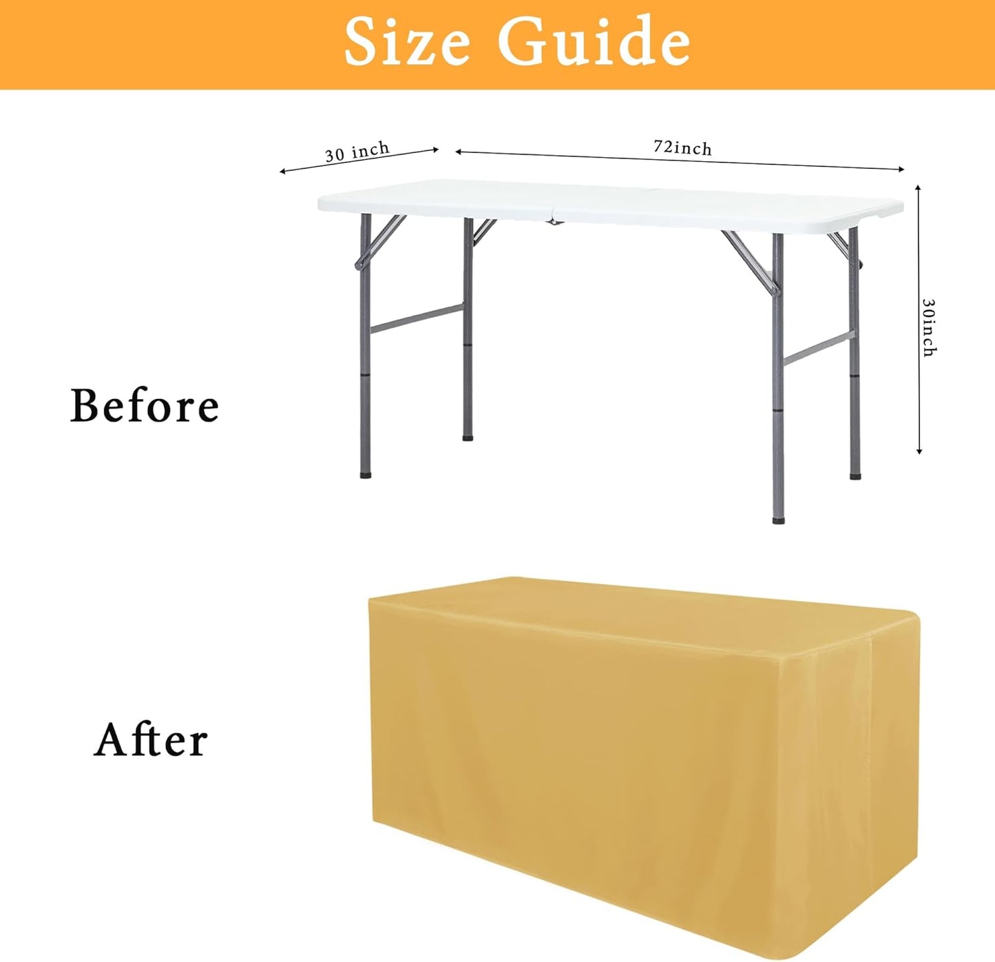 Obstal 2 Pack Table Clothes for 6 Foot Rectangle Tables - Water Resistant Washable Fabric Polyester Rectangle Table Cover Protector for Wedding, Banquet and Trade Shows, 72L x 30W Inches, Gold