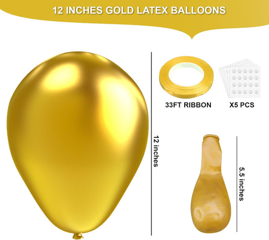 Gold Metallic Chrome Latex Balloons, 100pcs 12inches Round Helium Gold Metallic Chrome Balloons for Birthday Baby Shower Wedding Birthday Party Decorations