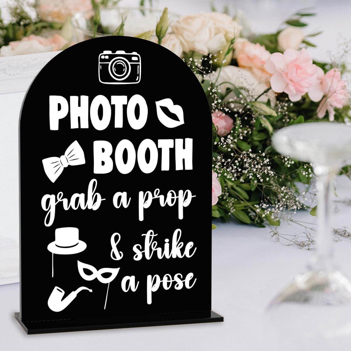 Photo Booth Sign Wedding Engagement Bridal Shower Background Table for Indoor Outdoor Ceremony Party Theme Event Photography Props Desk Acrylic Decor