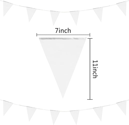 100 Feet White Pennant Banners Flags String Hanging Triangle Bunting Flags,Party Decorations for Grand Opening,Kids Birthday,Carnival,60 PCS
