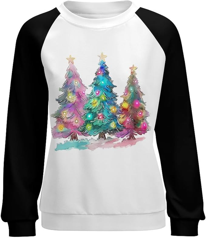 LOAIHA Christmas Sweatshirts for Women Christmas Tree Graphic Shirt Xmas Long Sleeve Merry Christmas Pullover Blouse