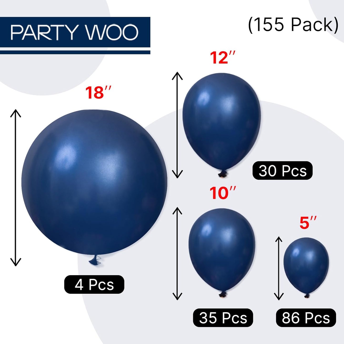PartyWoo Navy Blue Balloons 155 pcs Pearl Navy Balloons Different Sizes Pack of 18 12 10 5 Inch Dark Blue Balloon Arch Kit Balloon Garland for Graduation New Year Wedding Party Decorations Blue-Z90