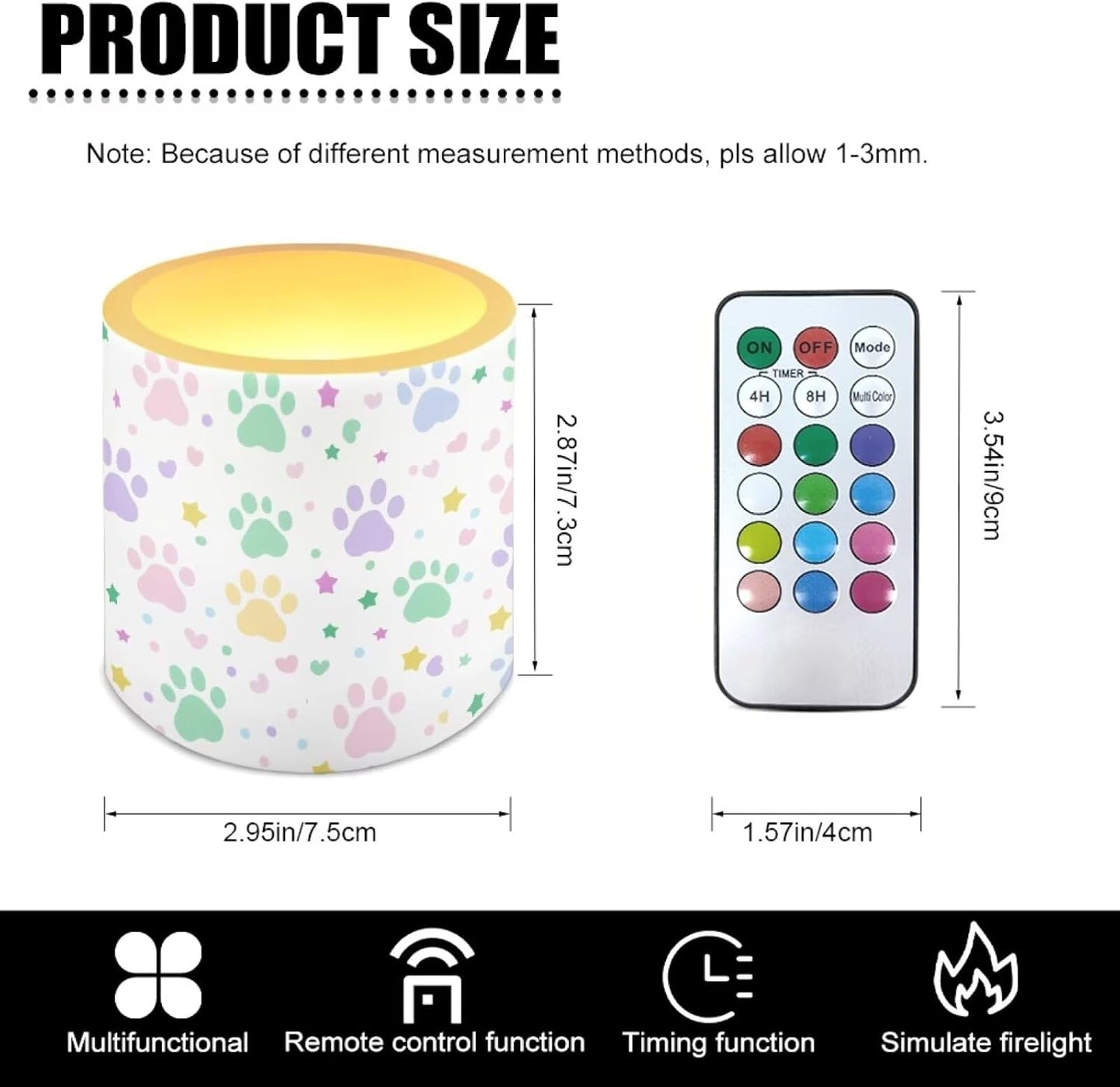 Poceacles LED Flameless Candles Set of 4 Flickering Night Lights with Remote and Timer, Stylish Design Battery Operated Candles for Indoor Outdoor Decorations, Cute Paw Star Love Print White