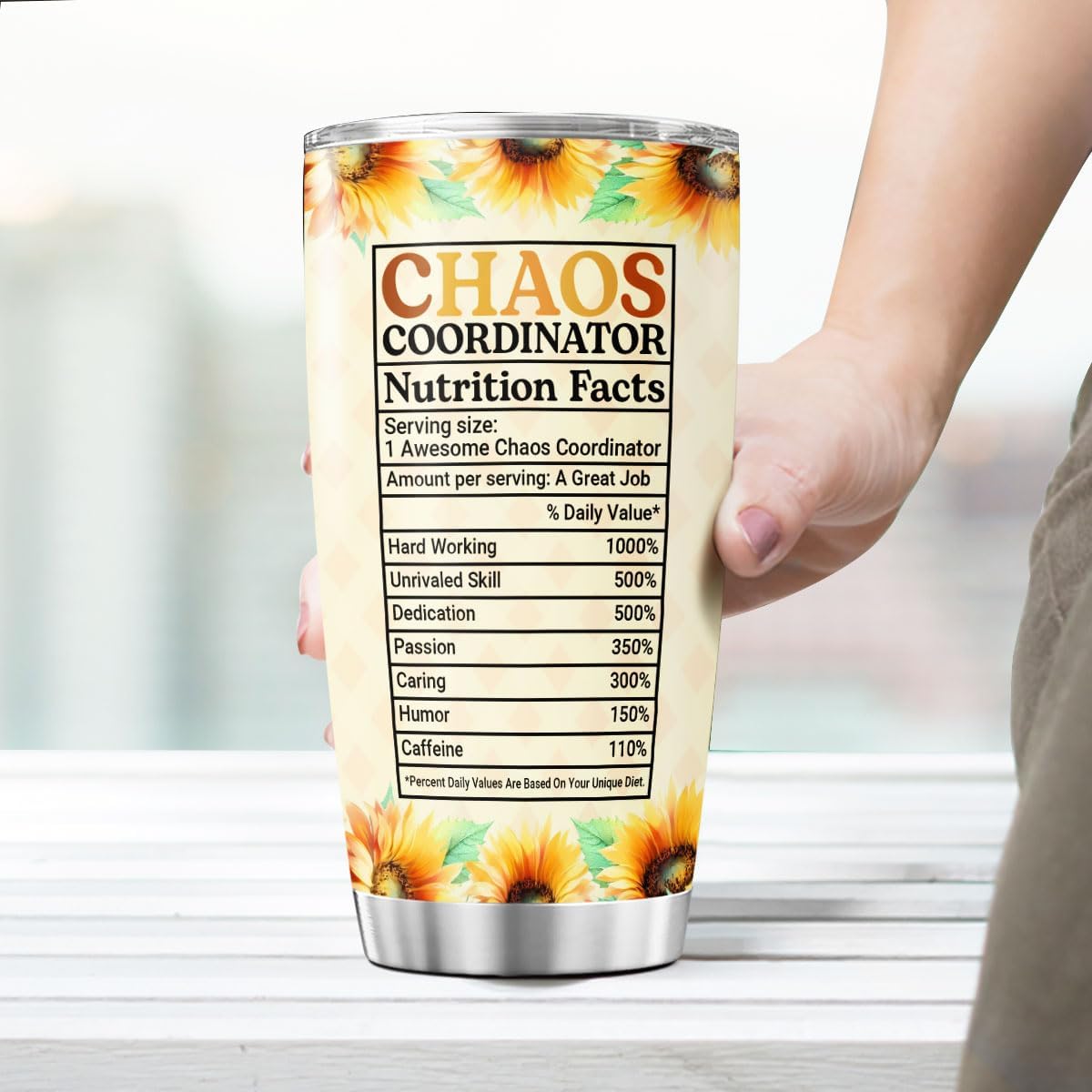 Chaos Coordinator Gift for Women with Sunflower Design, 20oz Stainless Steel Insulated Tumbler for Coworkers, Bosses, Teachers, Moms, Appreciation Birthday Thank You Present