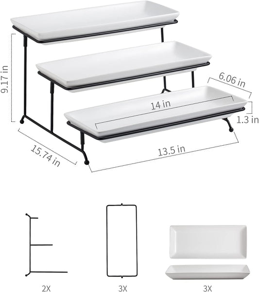 Gomakren 3 Tier Serving Trays Stand 14 Inches Serving Platters Rectangular Large Serving Plates for Party Display Set Collapsible Sturdier Rack, Christmas Serving Trays and Platters