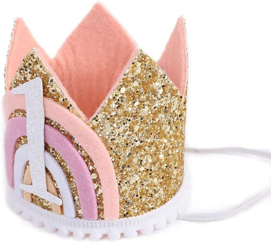 WAWOO Rainbow Crown for 1st Birthday - Baby Party Decorations, Rainbow Photo Props, First Birthday Decor