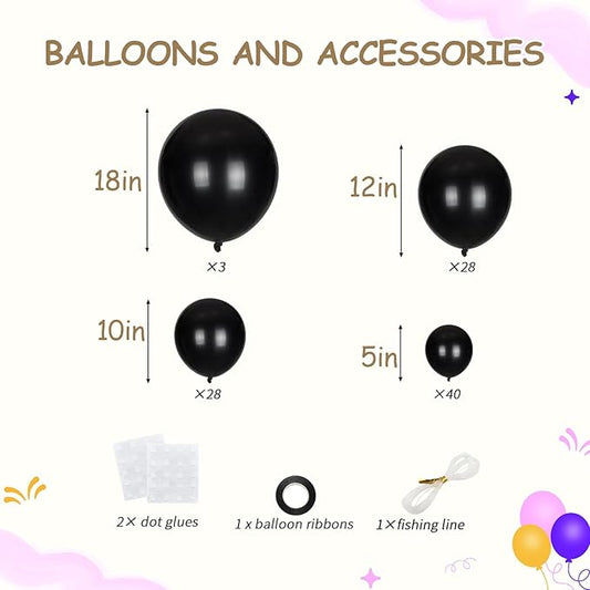 99Pcs Black Balloon Arch Kit - 18/12/10/5 inch Different Sizes Matte Black Latex Balloons Garland for 2026 Graduation, Birthday, Wedding, Halloween Party Decor