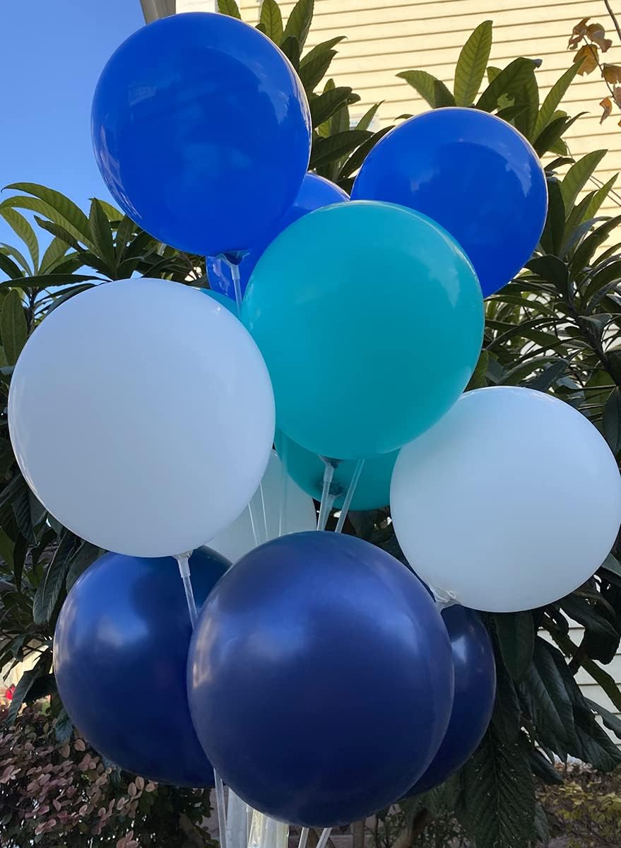 60 Count 12-Inch Navy Blue Royal Blue Teal White Latex Balloons Bulk Pack - Wedding, Birthday, Baby Shower Decorations, Party Supplies