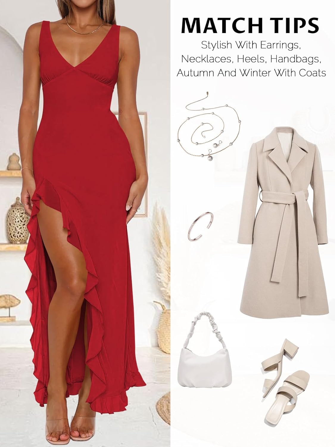 Women Sexy V Neck Sleeveless Mesh Ruffle Hem Bodycon Maxi Casual Backless High Slit Cocktail Party Dress