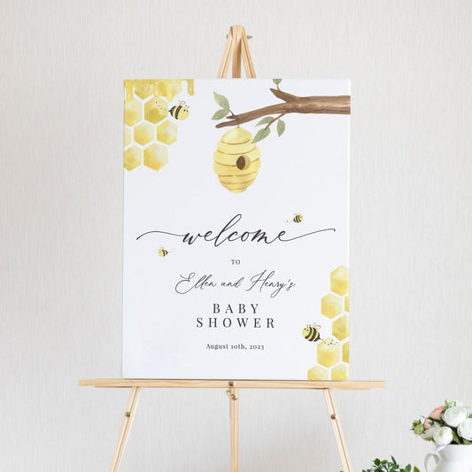 Editable Honey Bee Baby Shower Welcome Signs, Sweet As Can Bee Baby Shower Welcome Poster, Personalized Bee Welcome Signs for Baby, Plastic Sign, Baby Shower Decor, Instant Download 18x24", Bee Decor