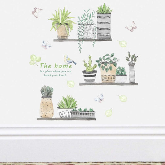 2 Set Plant Wall Decals Kitchen Wall Stickers Wall Decor Murals for Bathroom Bedroom Living Room Wall Art Decal Boho Hanging Shelves Tree Wall Decal Room Decor 3D Wall Art Decoration Peel and Stick