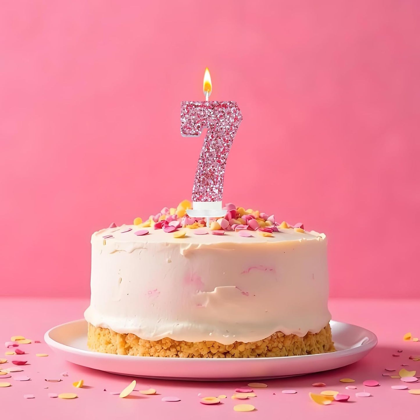 Birthday Number Candles, Glitter Number Candle Cake Decorations with Sequins, Cupcake Decorations for Girls, Women, Party Anniversary Celebrations (Number 7, Pink)