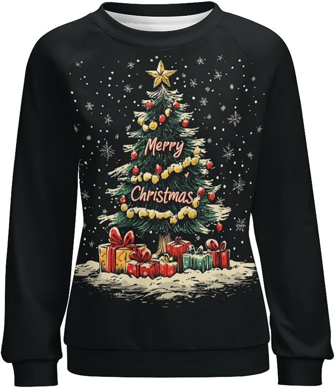 LOAIHA Christmas Sweatshirts for Women Christmas Tree Graphic Shirt Xmas Long Sleeve Merry Christmas Pullover Blouse