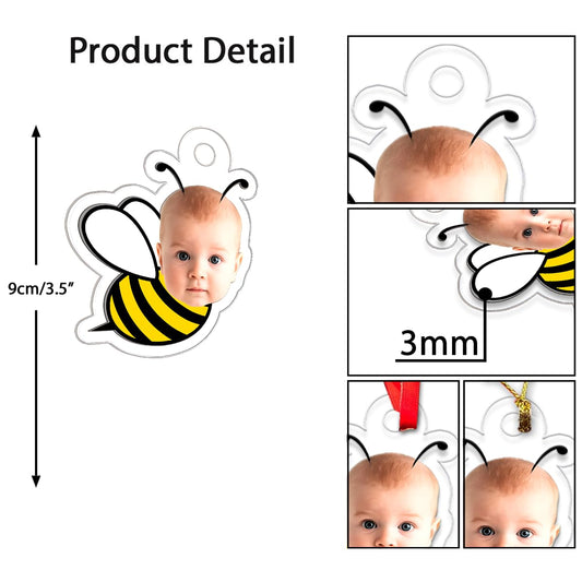 Custom Photo Baby Face Bee Ornament, Custom Photo Christmas Ornament, Baby’s First Christmas Keepsake, New Parents Gift Acrylic Ornament – Personalized Christmas Tree Decoration,