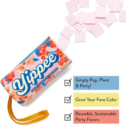 Modern Sprout Seed Confetti Poppers with Flower Seeds - Party Favors for Outdoor Wedding Birthday & Parties - Non-Toxic Plastic-Free & Pollinator Safe Plantable Seed Paper - Pink Yippee (Pack of 12)