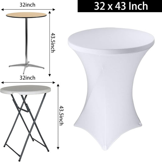 6 Pack Cocktail Spandex Tablecloth 32"x43" White Stretch Square Corners Cocktail Table Cover Fitted High Top Round Table for Bar Wedding Birthday Party Banquet