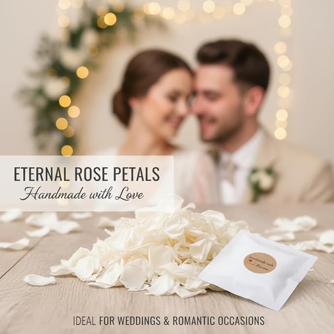 150g Biodegradable Confetti, Dried Hydrangea Flower Petals with Handmade with Love Stickers Wedding Confetti Biodegradable Flower Petals for Wedding Ideas Valentines Day Decor(White,100 Pcs)