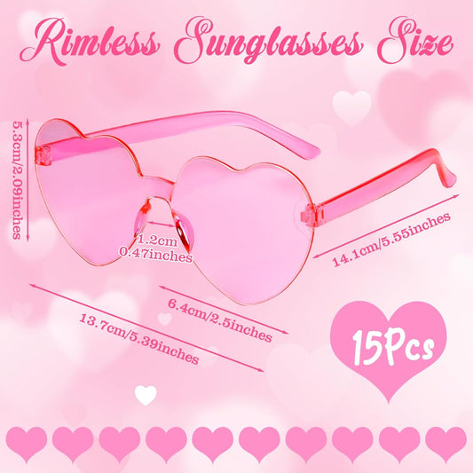 PLULON Heart Sunglasses for Women 5/12/25 Pcs, Heart Glasses Valentine Day Rimless Shaped Candy Color Fun Glasses Party Favor