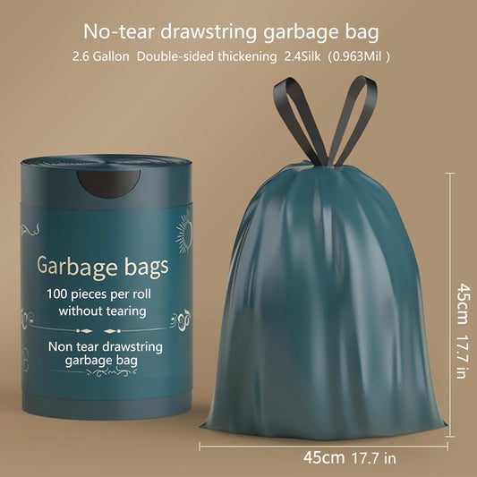 2.6 Gallon Strong Trash Bags,Double-Sided Thickening (0.96Mil),No-tear Small Drawstring Garbage Bags for Bathroom,Kitchen Trash Bags, Leak-Proof Design,Light Luxury Bag (Blue Black 300 Counts)