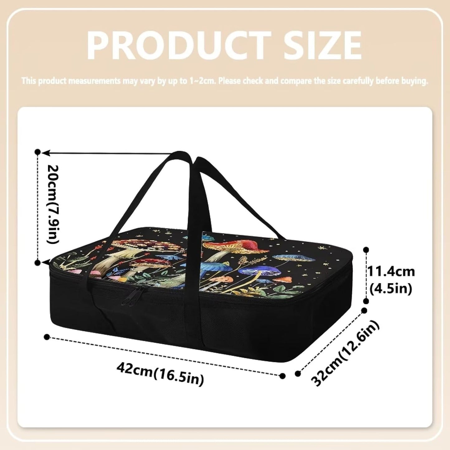 Mushroom Print Insulated Casserole Carriers Lasagna Holder Tote Reusable Hot Cold Food Carrier with Heat Resistant Lining for Hot or Cold Food for Parties Travel Potluck