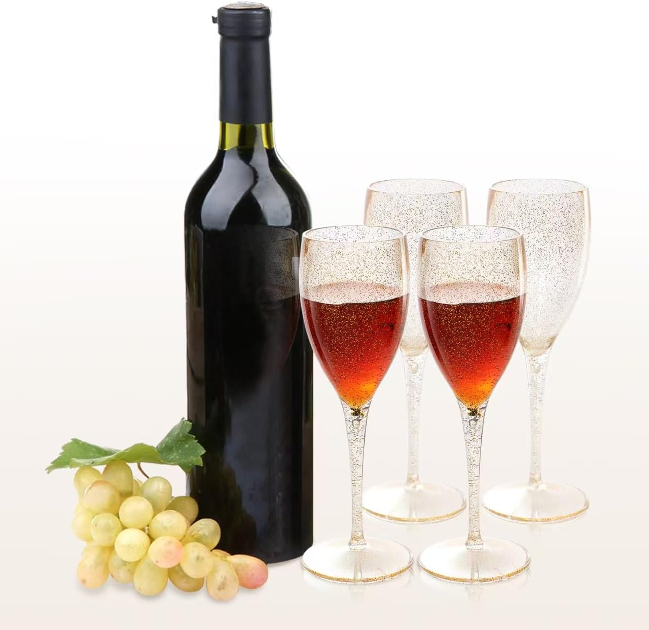 Gold Glitter Plastic Champagne Flutes 6.5oz Reusable Toasting Glasses for Wedding Birthday Christmas Valentines Day Party Celebrations 6pcs