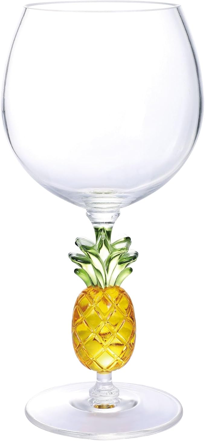 Supreme Housewares Pineapple Stem Wine Glasses, Yellow Pineapple-Shaped Reusable Shatterproof Acrylic Glass for Red or White Wine, Poolside, Outdoors, Parties, 18 oz, Set of 2