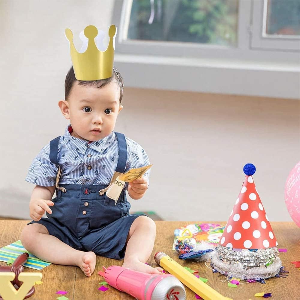ELakiss 11PCS Birthday Party Cone Hats - Pom Poms,Lovely Cake Cone Birthday Paper Hats,Lovely Crown,For Kids and Adults Decorations (9 hats and 2 crowns)