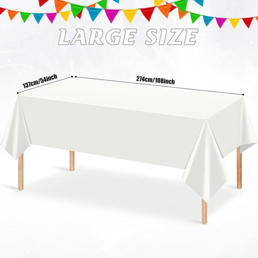 12Pcs 54 x 108 Inch White Rectangle Tablecloth,Disposable Plastic Table Cloth,Waterproof White Table Cover for Graduation Birthdays Weddings Anniversary Party Decorations