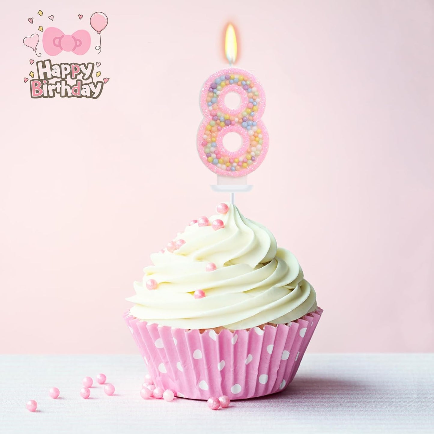 Pink Birthday Candles - Number 8 Candle, Colorful Macaron Candles, Axolotl Theme Cake Topper, Pink Birthday Decorations, Sweet Theme Birthday Party Supplies