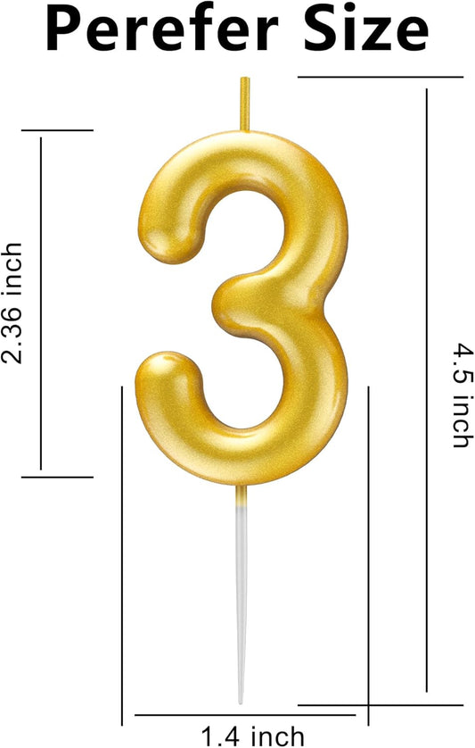 Gold Number 3 Candle Happy Birthday 3D Number Candles for Birthday Cake Party Decoration Wedding Anniversary Celebration Supplies
