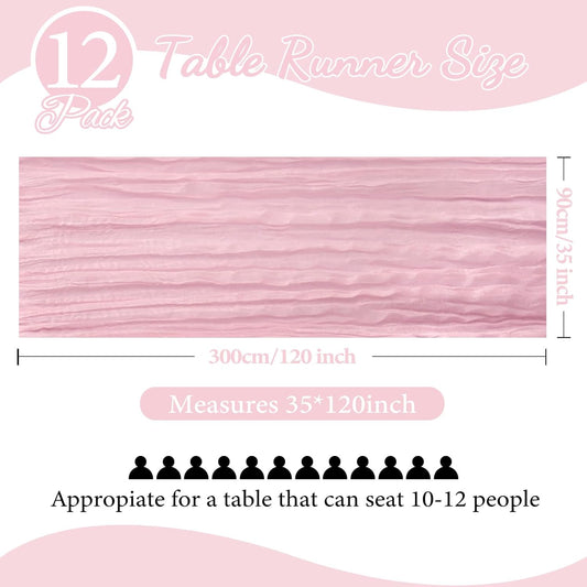 12 Pack 10FT Pink Cheesecloth Table Runner 35x120 Inch Gauze Rustic Boho Table Runner Cheese Cloth for Wedding Decor Birthday Party Bridal Baby Shower Table Centerpiece Decoration