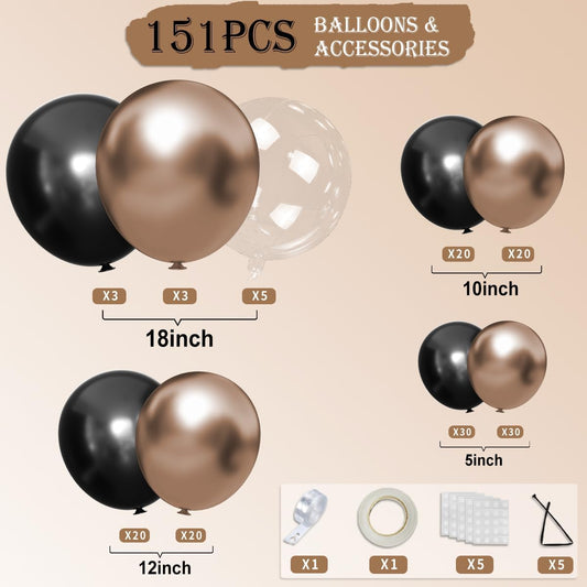 Champagne Gold and Black Balloon Arch Kit, 151Pcs Black Gold Bobo Balloons Garland 18 12 10 5 inch for Birthday, Graduation, Baby Shower, Wedding, Anniversary, Holiday Party Decoration