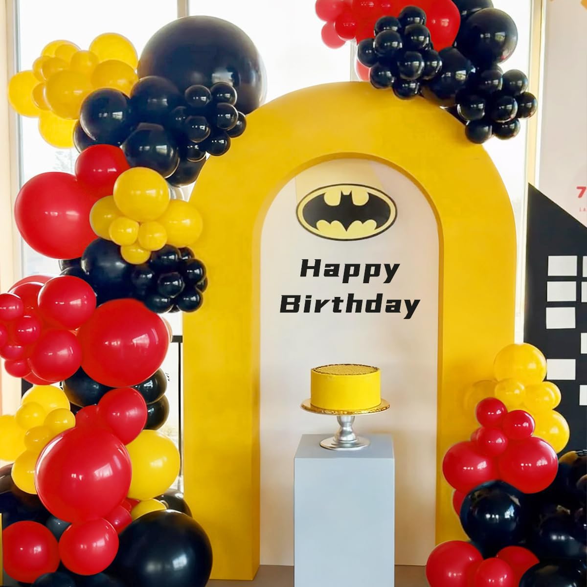 Red Black Yellow Balloon Garland Arch Kit, 155Pcs Latex Balloons Different Size 18 12 10 5 inch for Cartoon Game Baby Shower Birthday Party Supplies