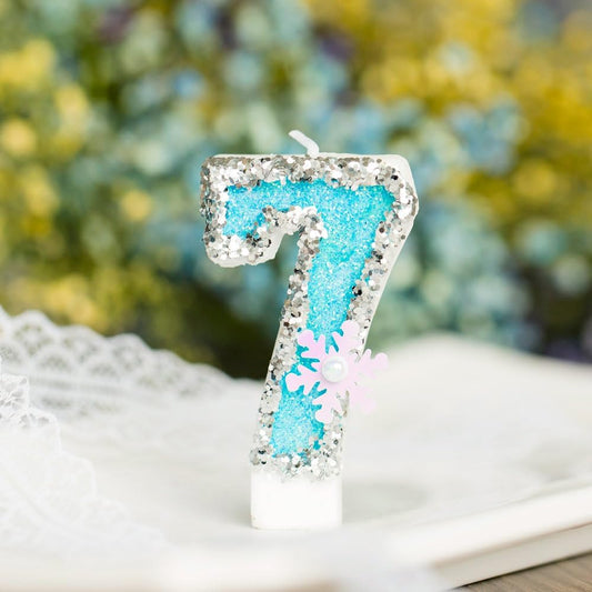Frozen Birthday Number Candles for Cake, Blue Number 7 Candle, 7th Frozen Cake Topper, Fun Glitter Birthday Candles Cupcake Topper for Party Anniversary Decorations