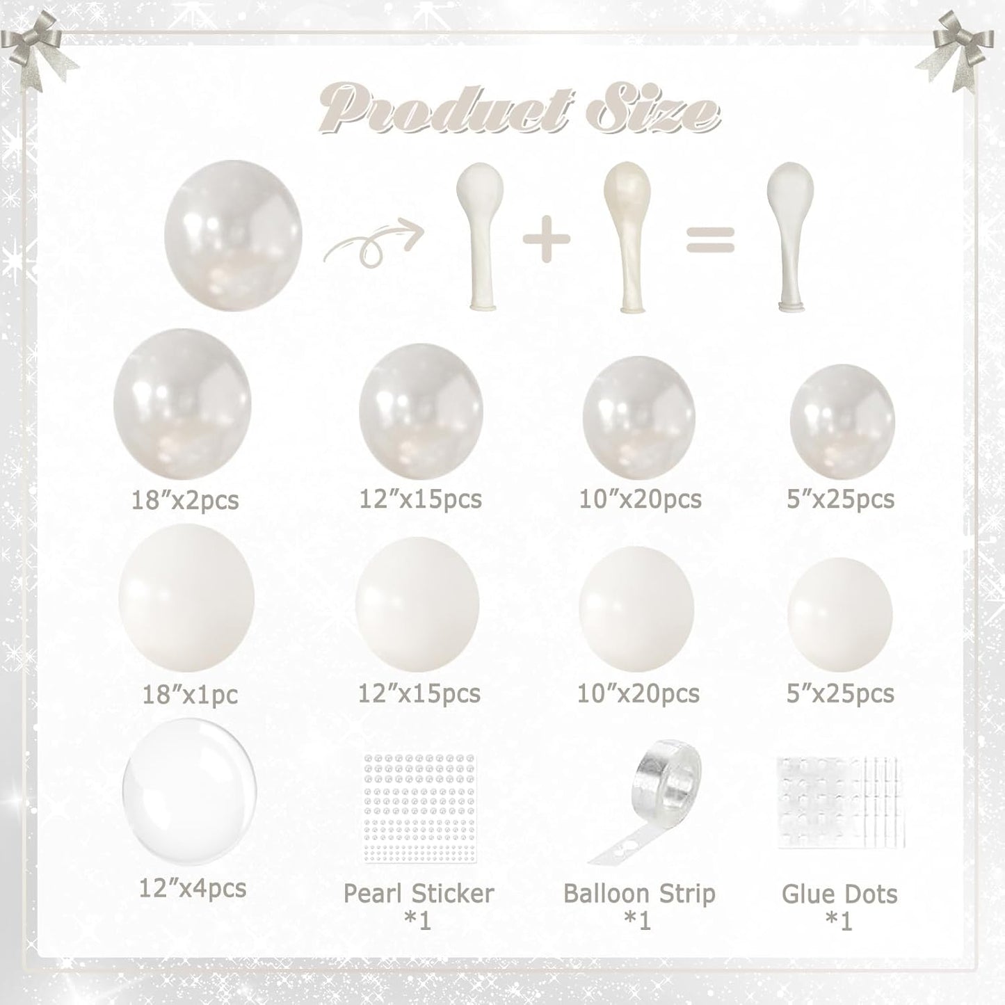 CROSSFINGERS Pearl White Balloon Garland Arch Kit, Double Stuffed 189pcs White Balloons with Pearl Stickers for Birthday Wedding Baby Shower Bridal Shower Engagement Party Decorations