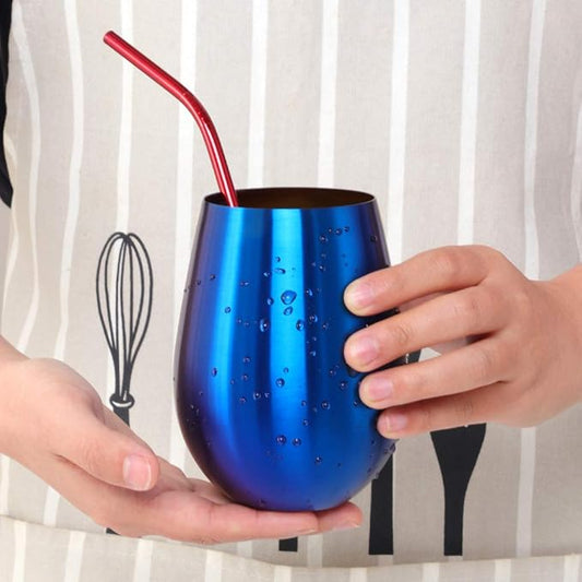 Buyer Star 304 Stainless Steel Wine Glasses Set of 2 - Large 17 oz Outdoor Stemless Wine Tumblers - 100% Unbreakable & Stemless Metal Drinking Cups for Home and Outdoors Dishwasher safe (Blue&Purple)